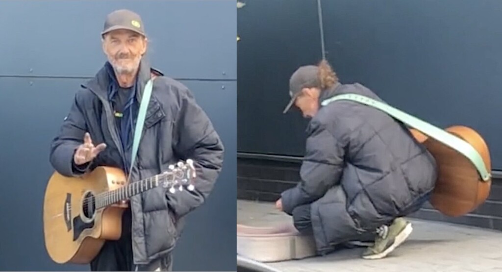 thousands raised for homeless John Metcalfe busking with guitar from Stephen Flynn video